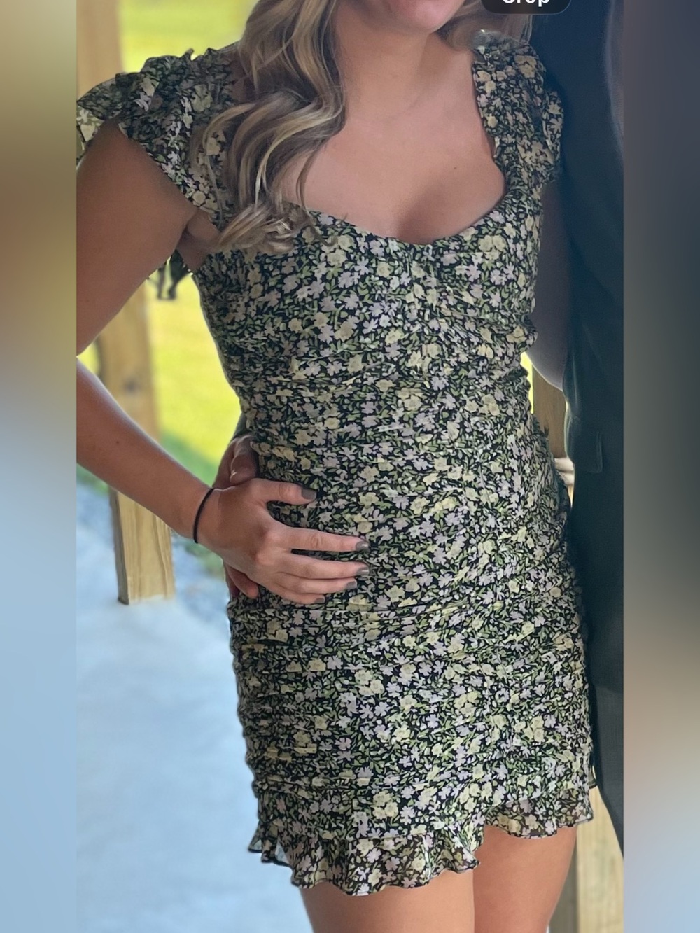 ASTR Green Floral Ruched Mini Dress